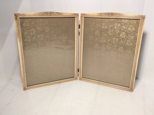 Two 11x14 Ivory Wood Floral Crest  Vintage MCM Hollywood Regency Hinged Photo Frames