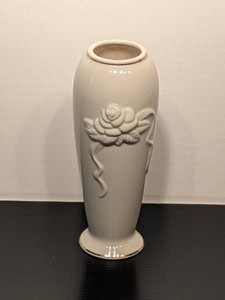 Lenox Ivory Porcelain Bud Vase Applied Rose Relief Gold Trim 8in