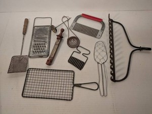 Lot of Vintage Kitchen Utensils Grater Thermometers Grill Tools