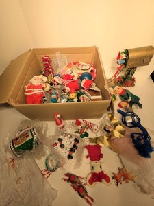 Vintage Christmas Decoration Lot Elf Dolls Ornaments Mailbox Decor