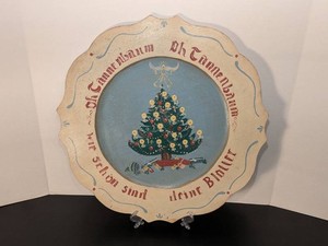 Vintage Pennsylvania Dutch Folk Art Christmas Tree Wooden Plate