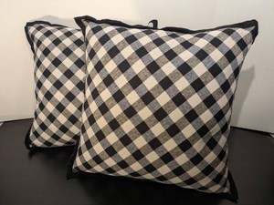 Pair of Pier 1 Buffalo Check Throw Pillows Black Ivory Plaid
