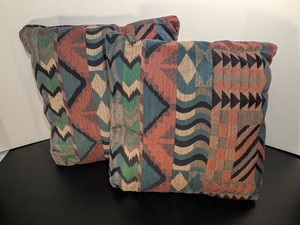 Set of 2 Vintage Geometric Woven Tapestry Throw Pillows Purchased From Room & Board