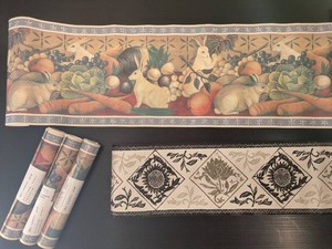 Set of 4 Vintage Country Farmhouse Wallpaper Border Rolls and Graphic Sunflower Border Roll