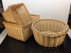 Set of 3 Wicker Storage Baskets Round & Rectangular Natural Weave