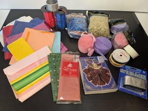 Vintage Gift Wrap Craft Supply Lot Tissue Ribbon Streamers Filler