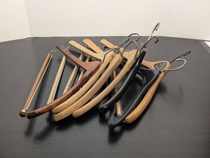 Assorted Curved Wooden and Plastic Suit Clothes Hangers Including Bachrachs