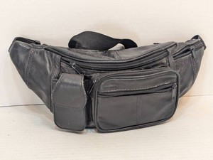 Black Leather WaistFanny Pack Belt Bag Multi Pocket
