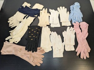 Lot of Vintage Ladies Dress Gloves Opera Leather Nylon Mixed Colors