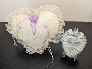 Vintage Style Heart Ring Bearer Pillows Lace Satin Wedding Decor