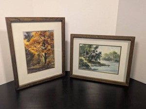 Pair of Signed Russell Norberg Framed Watercolor Landscape Paintings