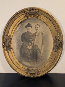 Antique Oval Framed Sepia Portrait Photograph Victorian Edwardian