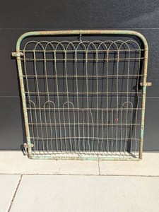 Vintage Metal Fence Gate Turquoise Paint 38x43