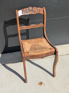 Antique Duncan Phyfe Style Carved Rose Back Rush Seat Chair