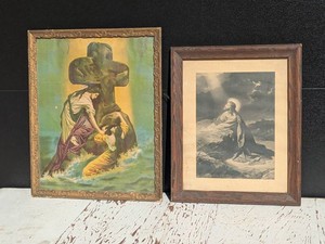 Vintage Framed Religious Wall Art Prints Jesus Cross Devotional