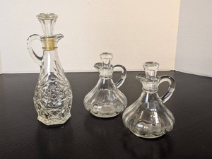 Vintage Clear Glass Cruet Set Decanter Oil Vinegar Bottles