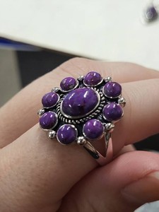 Sterling Silver Purple Turquoise Flower Cluster Ring Size 9 S925