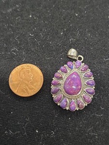 Sterling Silver Purple Turquoise Pendant & 18in Box Chain Necklace