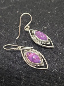 Unbranded Sterling Silver Purple Turquoise Marquise Dangle Earrings