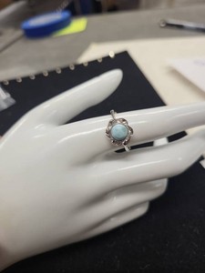 Sterling Silver 925 Larimar Flower Ring Signed NK Blue Stone