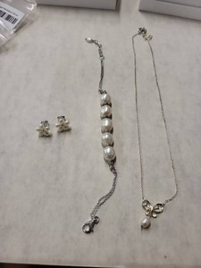 Sterling Silver Freshwater Pearl Jewelry Set Bracelet Necklace Earrings