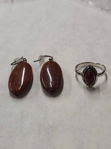 Sterling Silver Red Jasper Ring Size 9 With Oval Stone Earrings