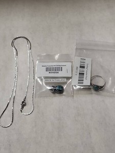 Turquoise Sterling Pendant Ring Set w Silver Tone Chain Size 9