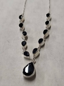 Sterling Silver Black Onyx Jewelry Lot Necklace & Drop Earrings
