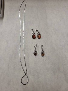 Lot of Amber Sterling Silver Pendants Earrings Necklace Chain