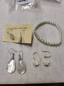 Lot of Assorted Mother of Pearl Earrings & Faux Pearl Bracelet Jewelry