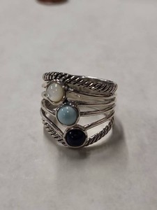 Sterling Silver Mother of Pearl Larimar Lapis Ring Size 9