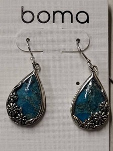 Boma Sterling Silver 925 Turquoise Flower Teardrop Dangle Earrings