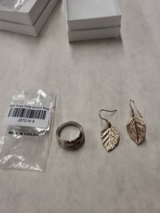 925 Sterling Three Tone Woven Ring Size 9 with Leaf Dangle Earrings
