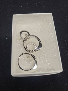 Silver Tone Geometric Circle Dangle Earrings Openwork Fishhook Pair