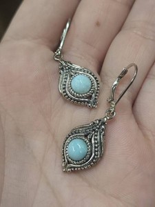Sterling Silver Larimar Earrings Orbit Studs & Antiqued Drop Pair