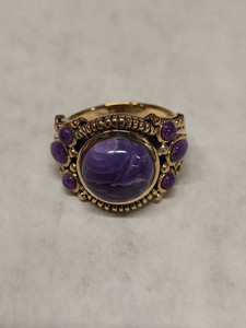 Gold Tone Charoite & Purple Stone Statement Ring Size 9 Boxed