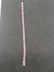 NK 925 Sterling Silver Purple Cabochon Link Tennis Bracelet