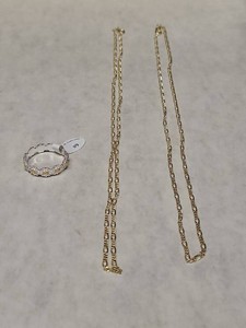 Sterling Silver Jewelry Lot Figaro Chains & Sunflower Band Ring