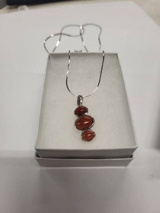 Sterling Silver Red Jasper Cabochon Pendant Necklace 925 Marked