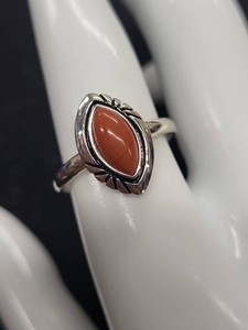 925 NK Sterling Silver Marquise Orange Stone Southwestern Ring