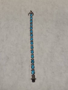 NK 925 Sterling Silver Turquoise Cabochon Link Bracelet 13 Stone