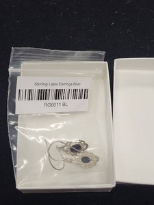 Unmarked Sterling Silver Lapis Lazuli Dangle Earrings Openwork Pair