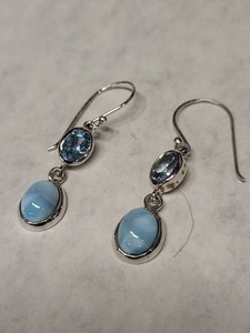 Sterling Silver Larimar Blue Topaz Dual Oval Dangle Earrings