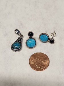Sterling Silver Turquoise Pendant & Turquoise Black Onyx Earrings
