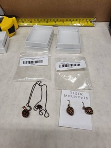 Tiger Mountain Copper Pinecone Necklace & Earrings Jewelry Set