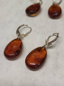 Sterling Silver Genuine Amber Drop Earrings