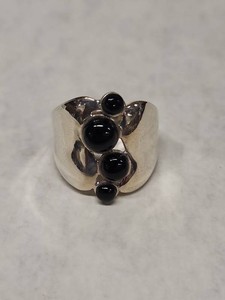 925 Sterling Silver Black Onyx Cabochon Statement Ring Size 9