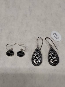 Sterling Silver Onyx Dangle Earrings Horse & Teardrop Thailand Lot
