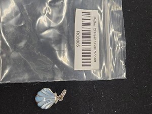 Mother of Pearl Shell Pendant Blue White Bronze Thailand Charm