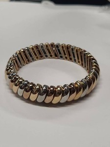 Unmarked Tri Tone Stretch Bangle Bracelet Ribbed Link Design